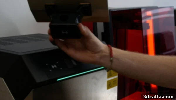The workflow is greatly simplified by the use of RFID chips for material identification and semi-automation of post-processing.