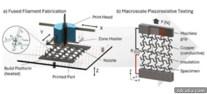 Illustration of 3D printing process for auxetic materials