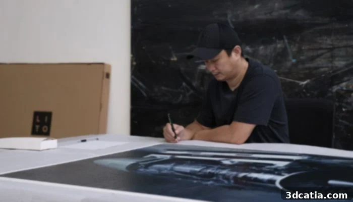 Artist Jia Aili signs a limited edition of LITO Hi-Rnd© in his Beijing studio (photo credits: LITO Editions).