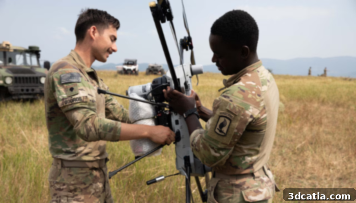 US Army soldiers utilizing a 3D printer for drone parts