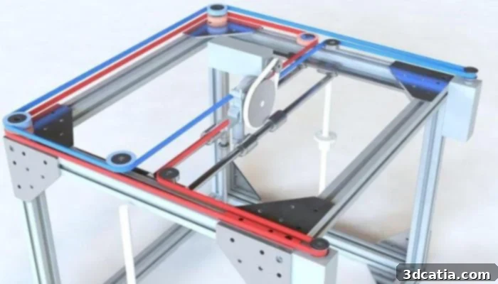 CoreXY motion system showing motors and belts