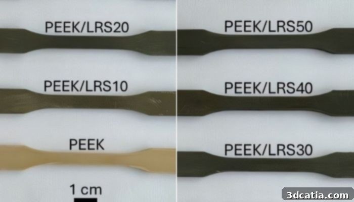 Printed replicas of PEEK and PEEK-regolith composites