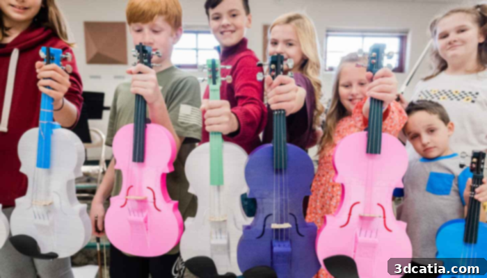 Students with 3D printed violins
