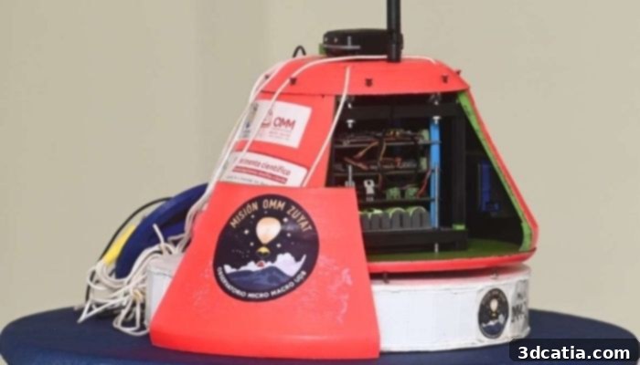 The 3D printed capsule houses an electrical system inside to transmit environmental data.