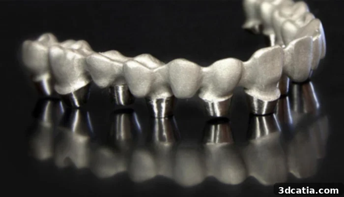 Metal 3D printed dental implant showcasing intricate design
