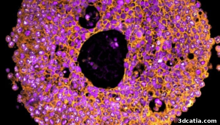 A placental organoid under the microscope, showcasing the potential of miniature 3D printed organs for research.