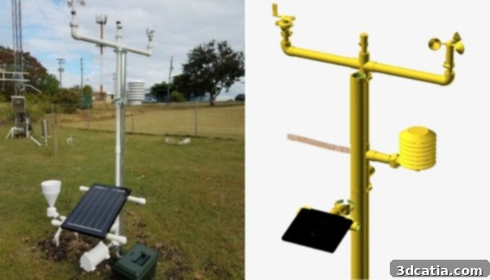 The 3D printed weather station along with its mockup design. (Credits: 3D-PAWS)
