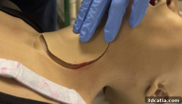 3D printed simulated skin model for realistic surgical training, showing detailed texture and form.