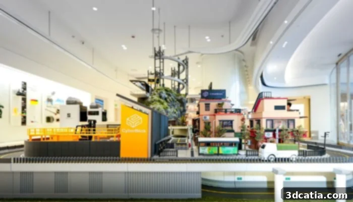 Bambu Lab's impressive CyberBrick diorama, a massive 3D printed exhibit showcasing the power and precision of additive manufacturing in their new Shenzhen retail store.
