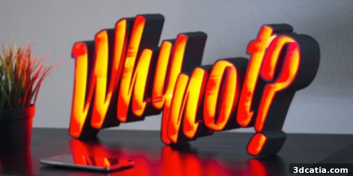 3D printed LED 'Why Not?' sign