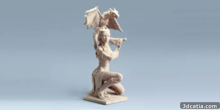 2018's Top 10: Must-Have 3D Models and STL Files 8 3D printed sculpture of a woman and a dragon
