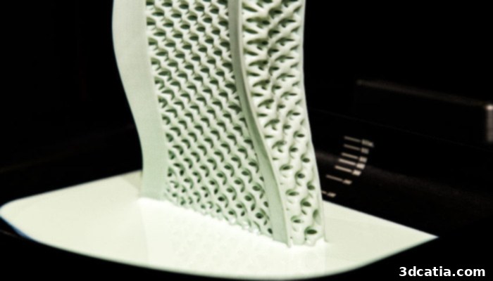 The Adidas Futurecraft 4D being printed using advanced CLIP 3D technology, showcasing the intricate lattice structure.