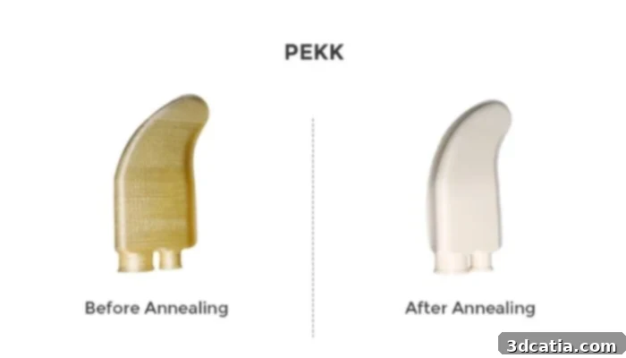 A PEKK part before and after the annealing step.