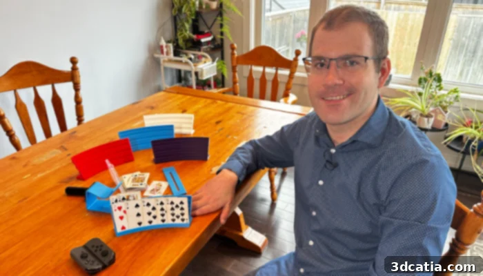 Nicolas Vaagen, a dedicated innovator, proudly displays a collection of assistive devices he meticulously crafted using a Bambu Lab 3D printer, showcasing his commitment to improving accessibility.