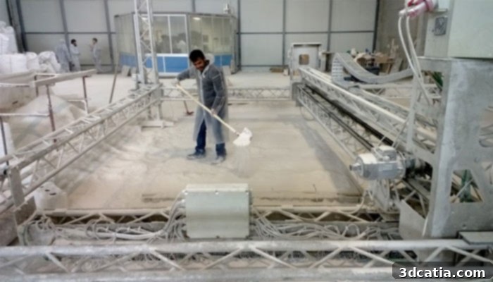 3D printing construction showing D-Shape printer setup