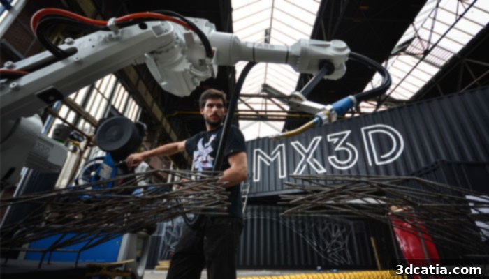 3D printing construction showing MX3D metal printing robot