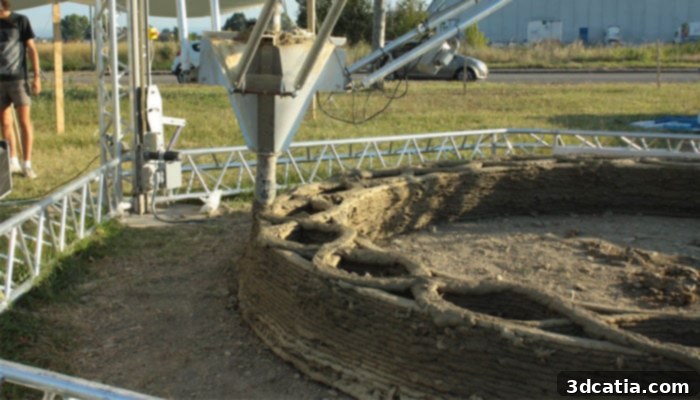 3D printing construction showing WASP 3D printers in action