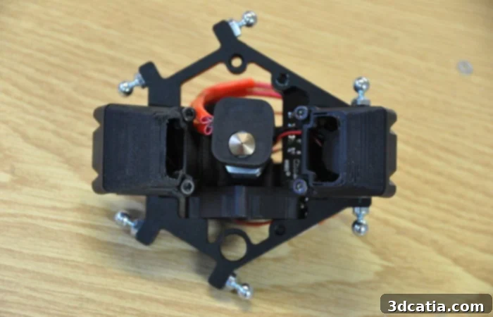 Close-up of MicroDelta Rework hotend with cooling fans