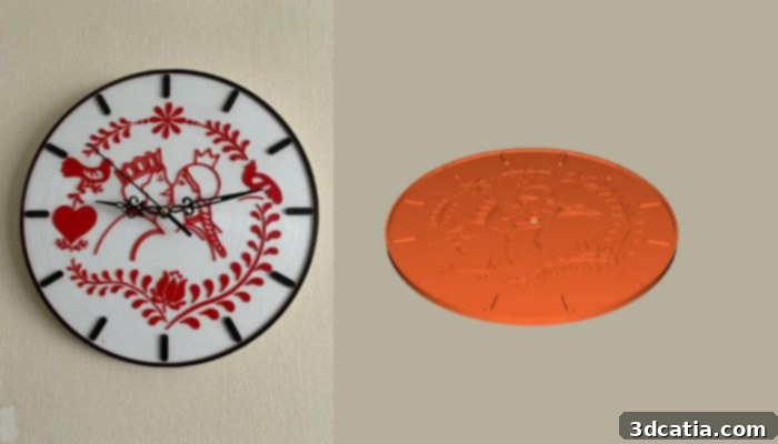 3D printed Valentine clock with Hungarian folklore motifs