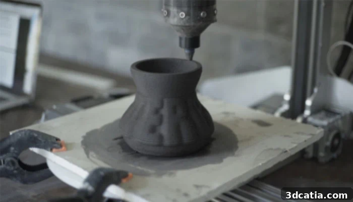 Close-up of a 3D printed vase from the Google Arts & Culture 'Future Relics' project, showcasing intricate design.