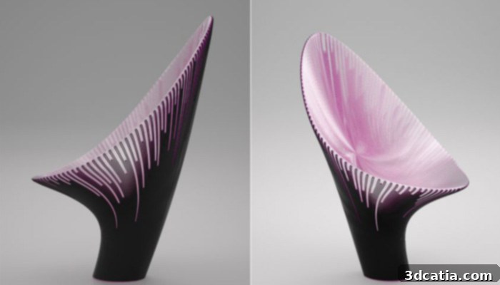 The Bow Chair, an intricate 3D printed design from Zaha Hadid Architects, presented by Nagami