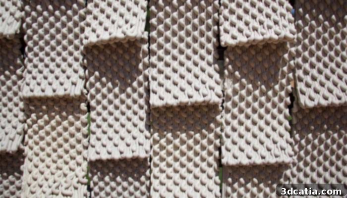 Close-up of the 3D printed tiles on The Cabin of Curiosities, resembling stitches.