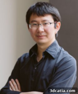 Professor Chenfeng Ke, leading the smart ink research at Dartmouth College, standing next to a 3D printer.