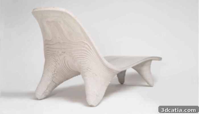 Philipp Aduatz's Digital Chaiselongue, a stunning example of 3D printed concrete furniture