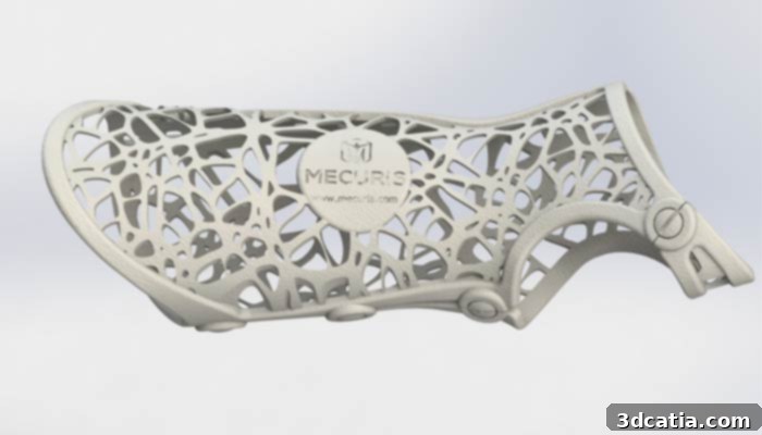 A bespoke 3D printed orthosis, showcasing the personalized approach to medical devices.