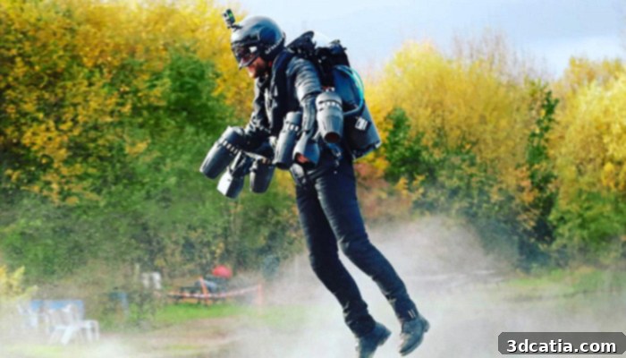 Flight Redefined: The 3D Printed Jet Suit 3 Close-up of the 3D printed jet suit's turbines and control mechanisms.
