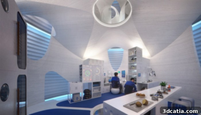 Kitchen of a MARSHA Mars habitat, designed for sustainable extraterrestrial living