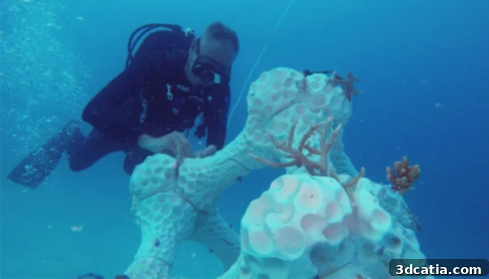 Digital Reef Takes Root in Indian Ocean 2 Close-up of a textured 3D printed coral reef module before deployment