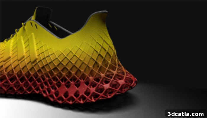 Close-up view of the intricate 3D printed sole of the Adidas Grit shoe, highlighting its unique mesh structure.