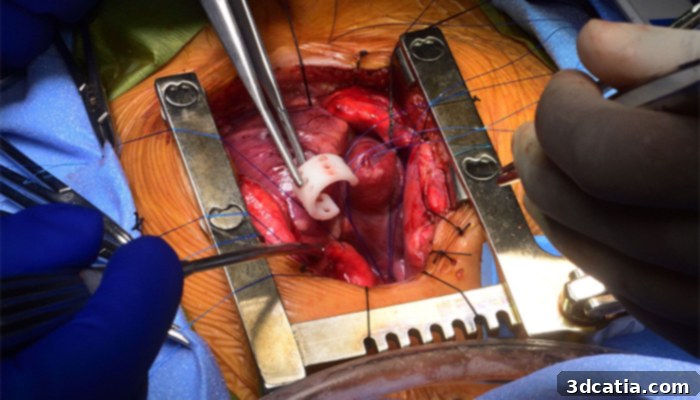 Surgeons implanting 3D-printed tracheal splints in a patient