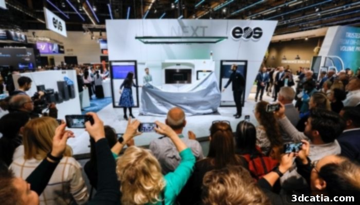Formnext trade show floor with attendees and booths, highlighting it as a perfect occasion for unveiling new solutions in additive manufacturing.