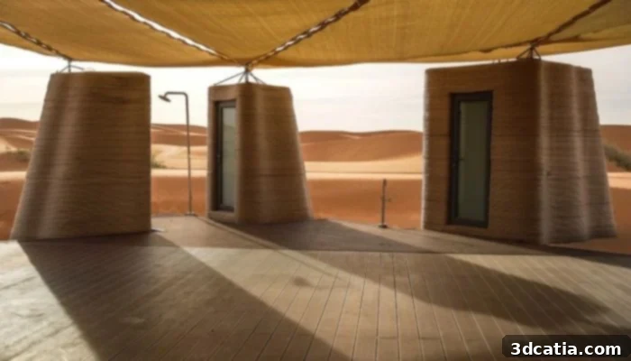 3D-printed modules in the Tengger Desert, Inner Mongolia, for reforestation volunteers.