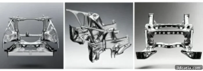 Views of the 3D printed car frame