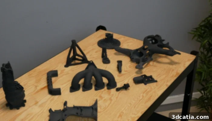 Various SLS printed parts showcasing quality