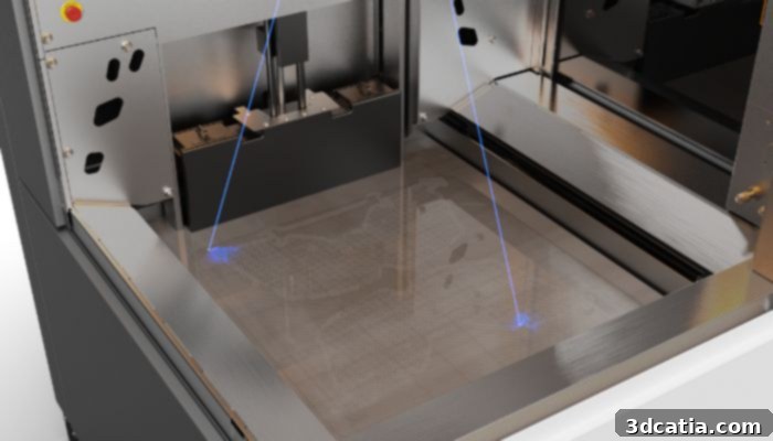 The dual 4W lasers of the SLA 825 Dual in action