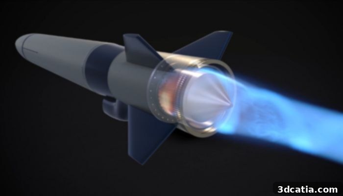 An illustration of a rotating detonation engine with a ring-shaped chamber, demonstrating how it is lighter and more powerful than traditional engines.