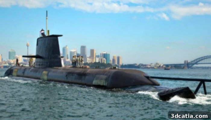 HMAS Waller, a Collins-class submarine, in Sydney Harbour.