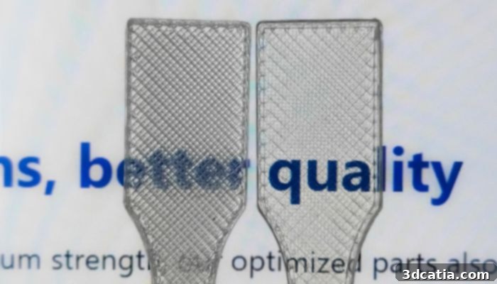 A Comparison of Cura (left) vs. Project Path (right), showcasing visual improvement of the parts.
