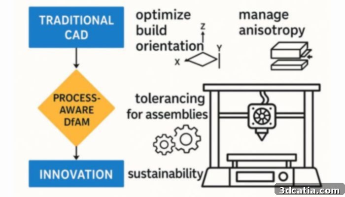 A visual overview of the research team's proposed workflow, showing how modern DfAM integrates process awareness, material behavior, and sustainability into the digital design stage. (Photo Credit: Antreas Kantaros / University of West Attica)