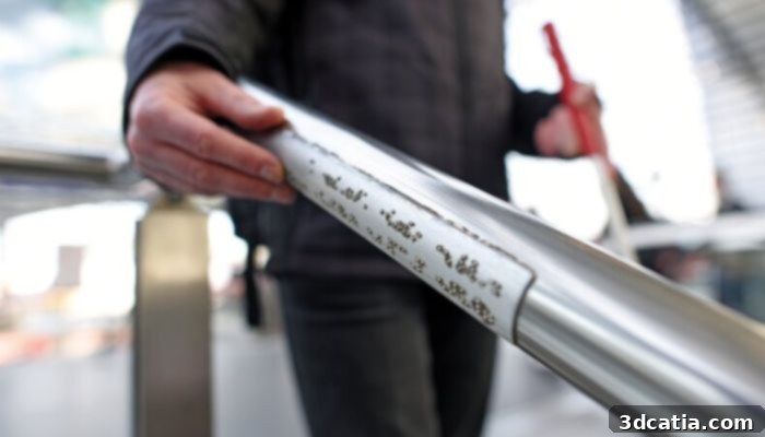 DB utilizes 3D printing to produce handrail signs with braille, facilitating the quick replacement and installation of accessibility-related components in stations, enhancing passenger experience.