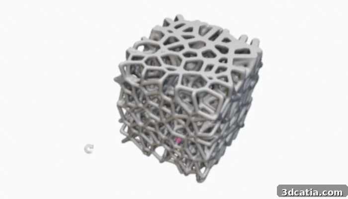 A 3D-printed stochastic lattice structure designed to mimic the internal architecture of natural bone.