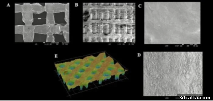 Surface morphology and 3D topography of 3D-printed scaffolds and filaments
