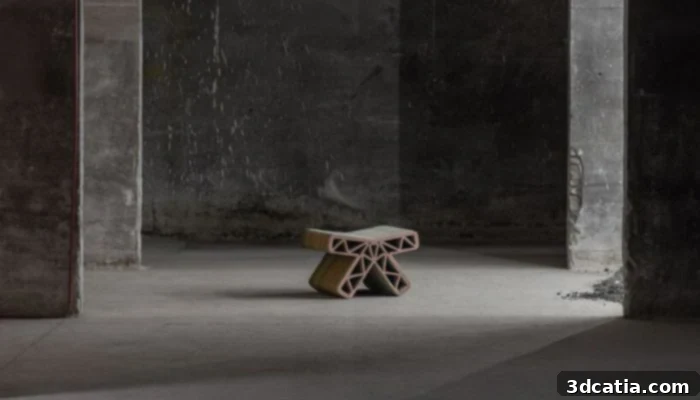 Example of 3D printed furniture made from construction waste.
