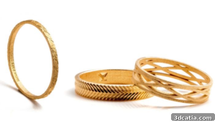 Intricately designed metal jewelry created using the LMM 3D printing process