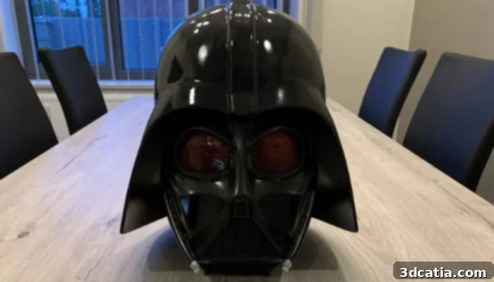A 3D printed and finished wearable Darth Vader helmet