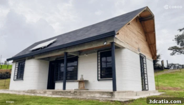 The finished 3D printed social housing unit in Colombia